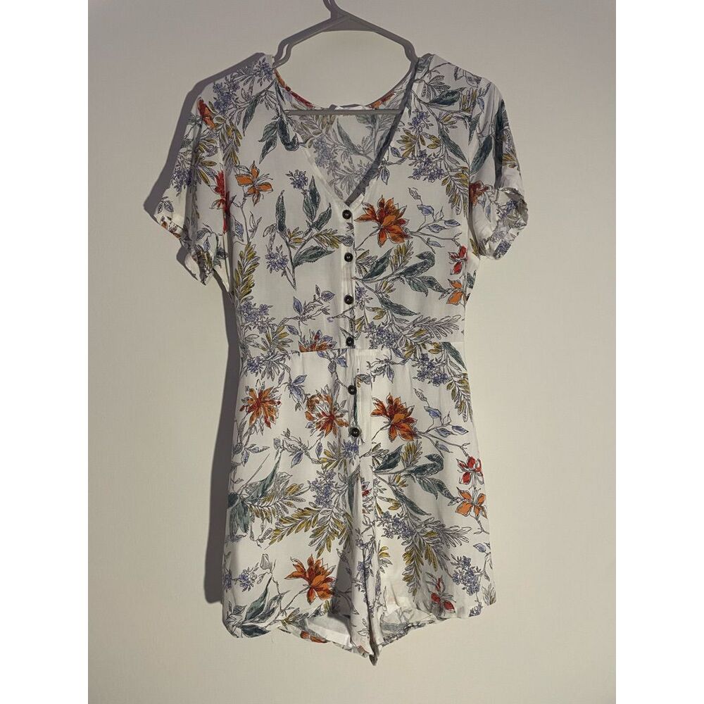 All In Favor Medium Floral Leafy Romper Ditsy Thanksgiving Cottage